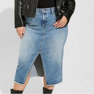 NWT Torrid Plus Size 12 Midi Denim Long Front Split Skirt Jean Women